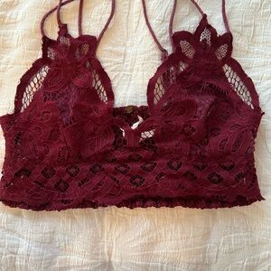 Free People One Lace Bralette in Burgundy